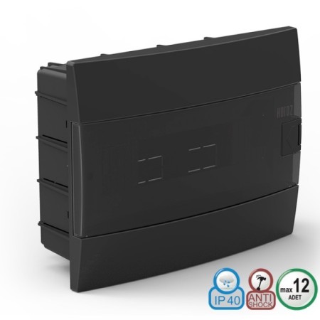 12 Modules Flush Mount Distribution Box Black