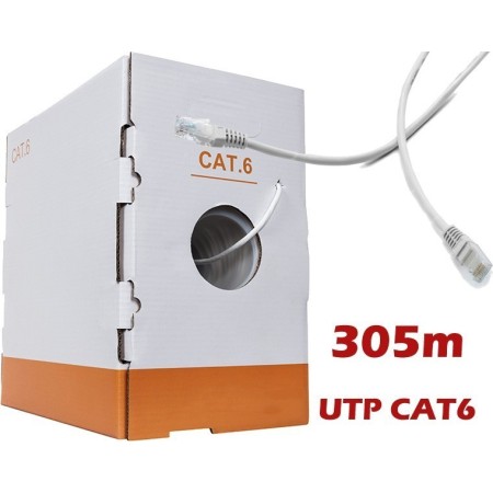 Network cable UTP CAT6, 305 meter roll with RJ45 Ends Connectors